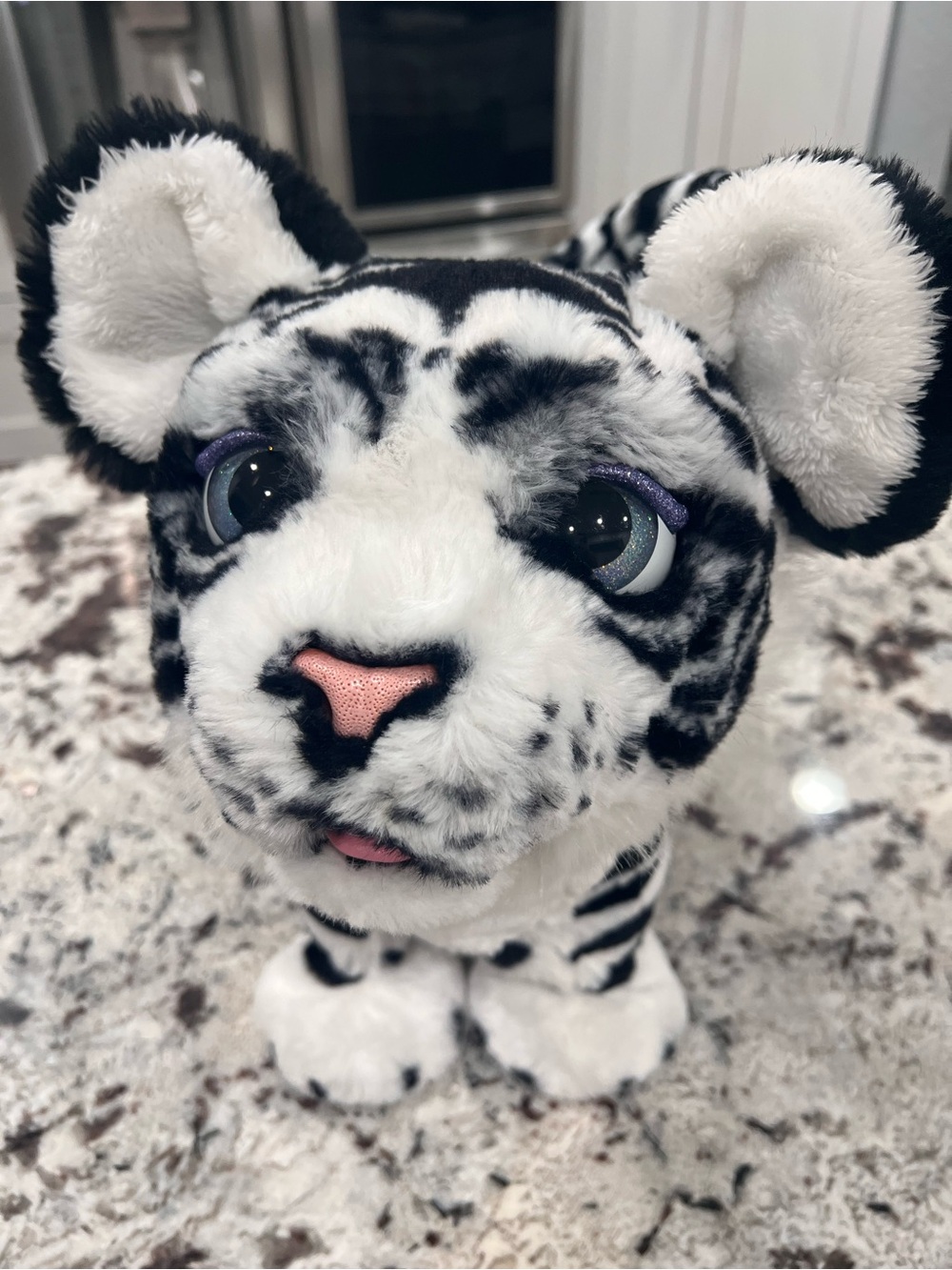 Sparkle-Eyed Snow Leopard Plush Toy - Black & White with Pink Nose